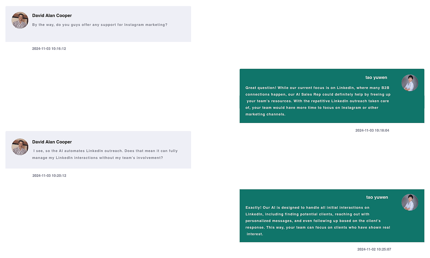 Personalized sales communication centered around key topics.